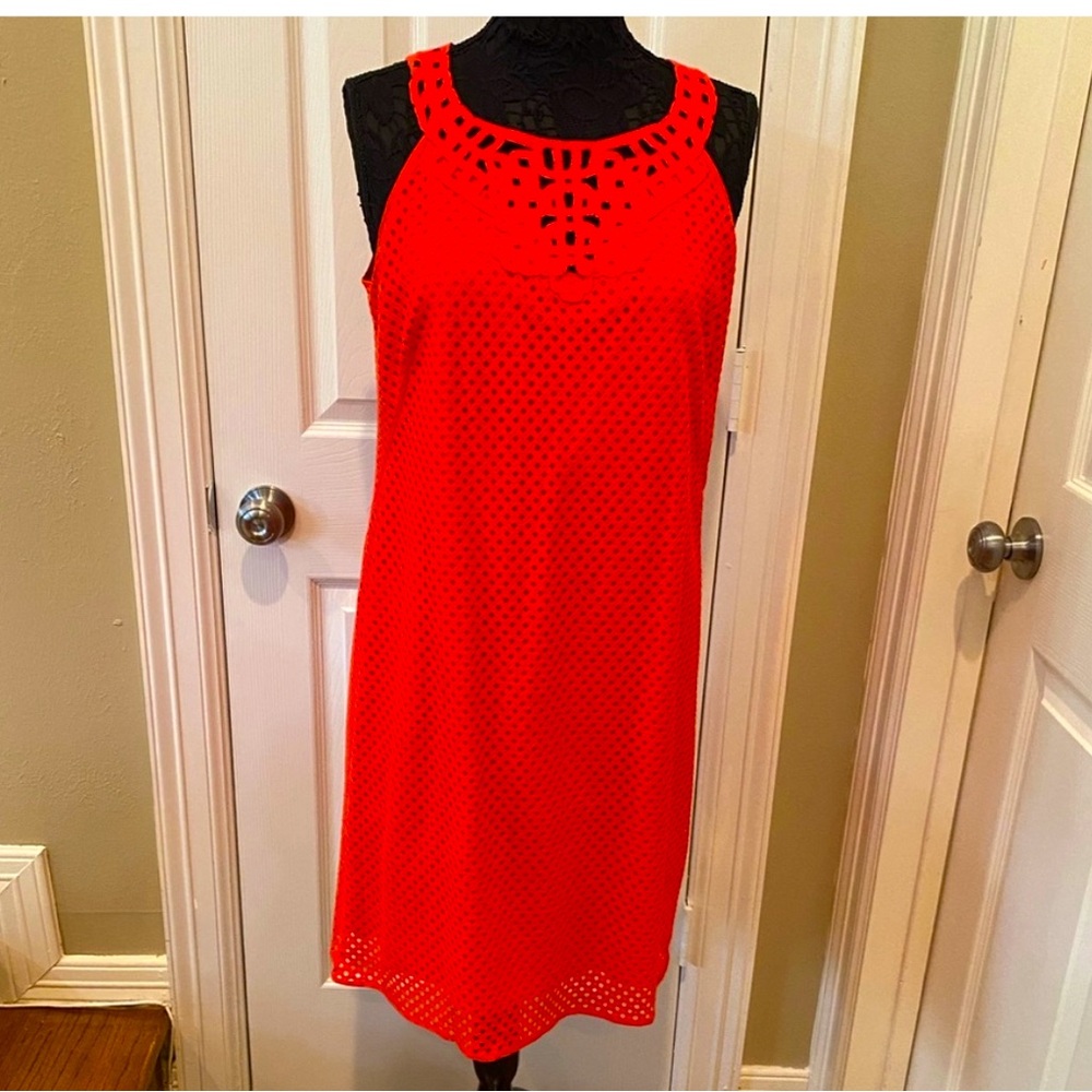 MAX STUDIO TANGERINE EYELET ALINE DRESS FLATTERING NECKLINE SIZE XL